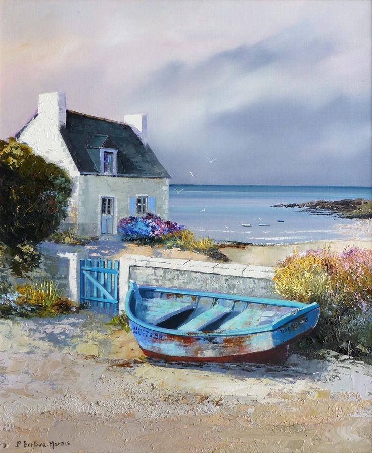 Tableau de la Bretagne, on y voit une maison au bord de mer